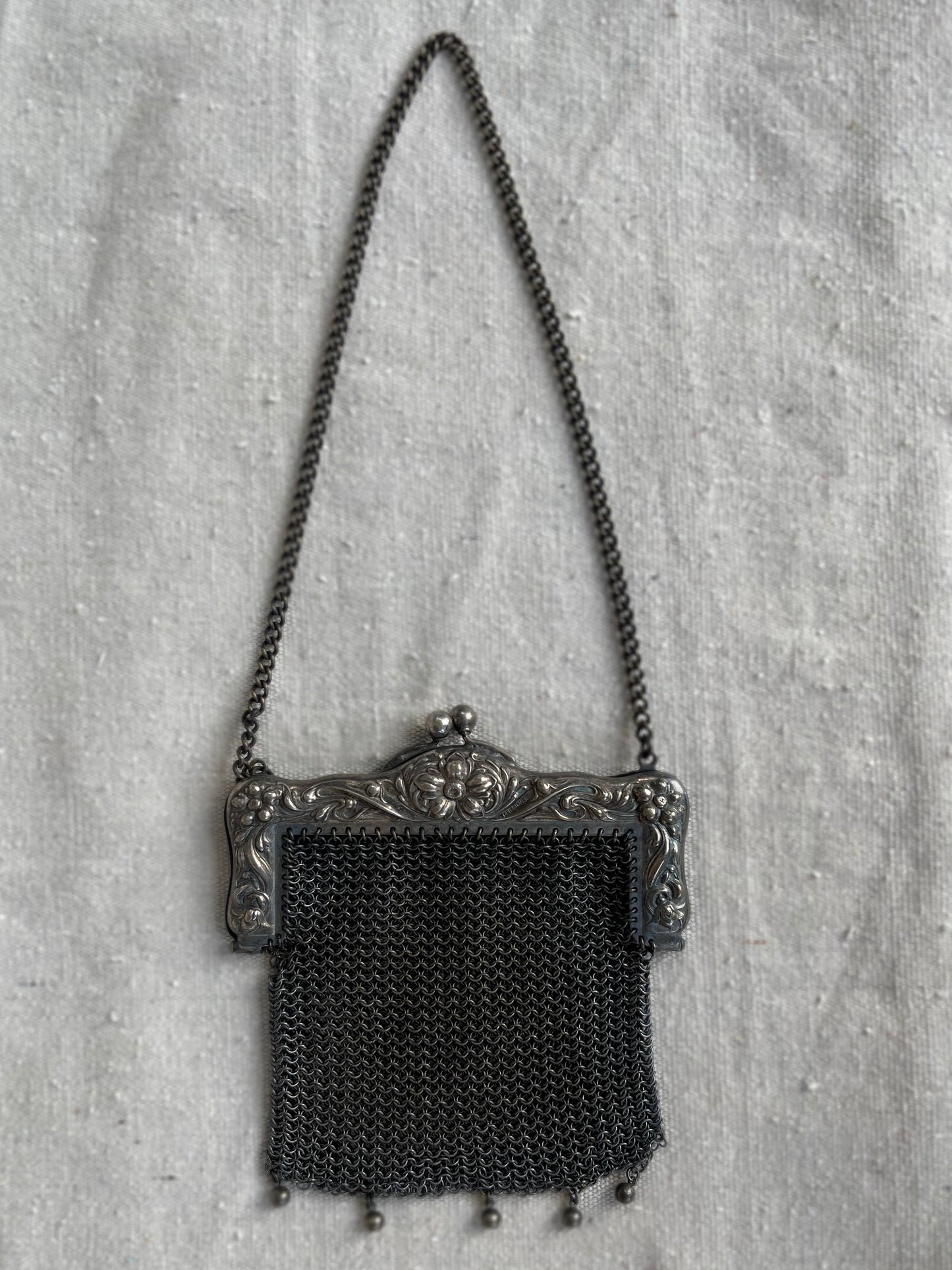 antique silver mini purse