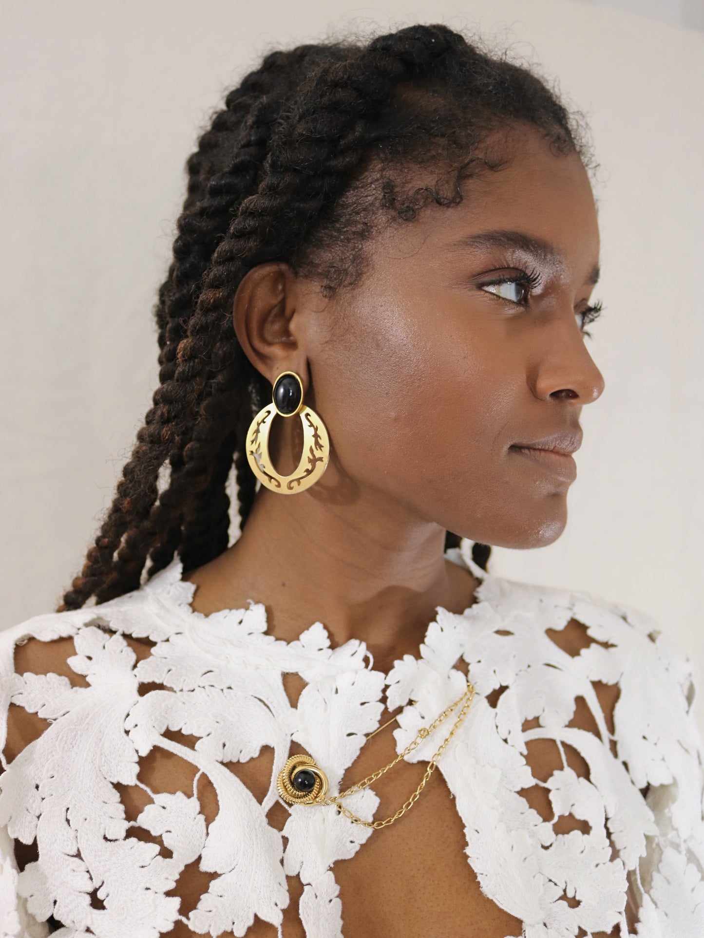 etched brass earring