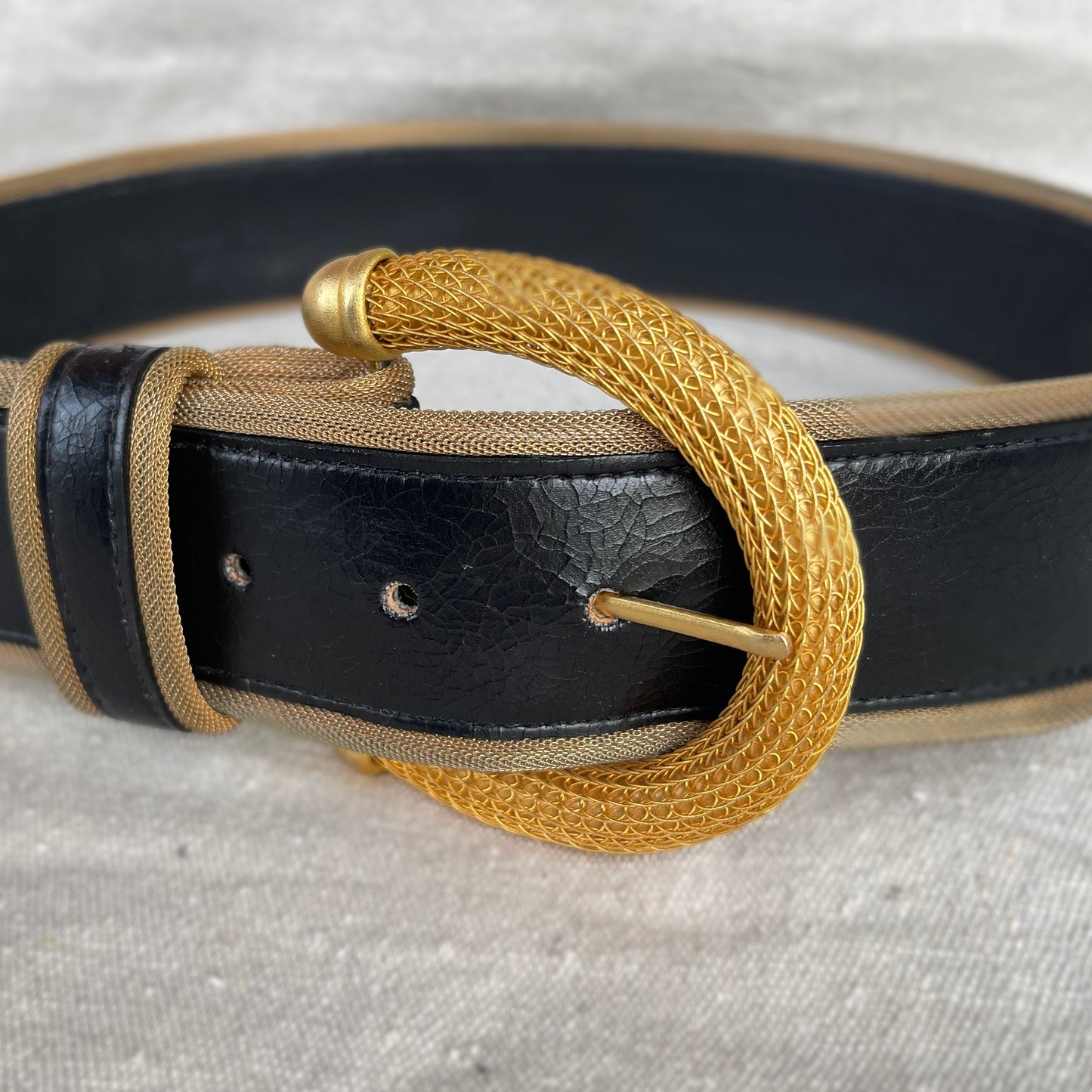 wide leather belt, black + golden