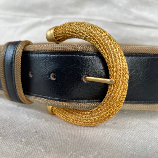wide leather belt, black + golden