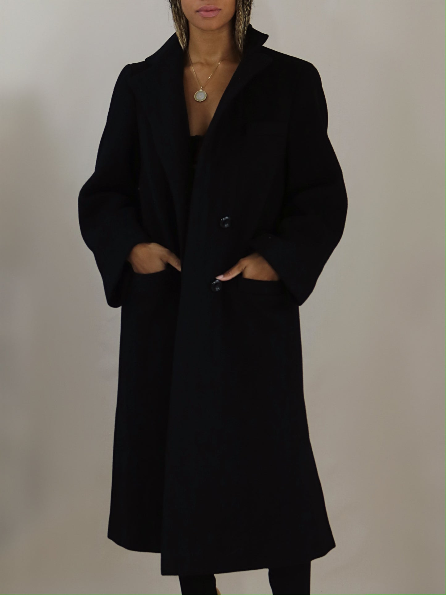 a trigere coat, black wool